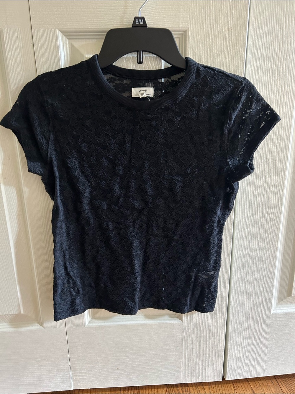 aerie Black Short Sleeve Lace Tee
